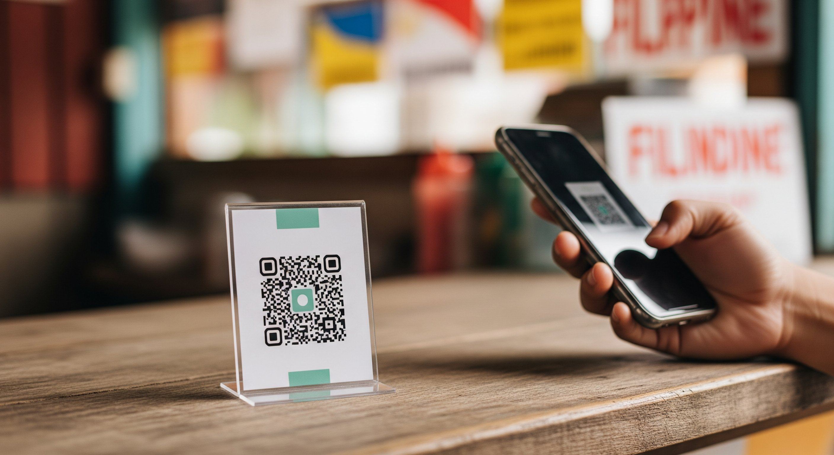 Scanning a CocoSend QR code at a Filipino food stall
